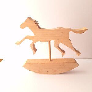 Wooden Horse Figurine on Stand | Rustic Farmhouse Decor | Folk Art Accent|